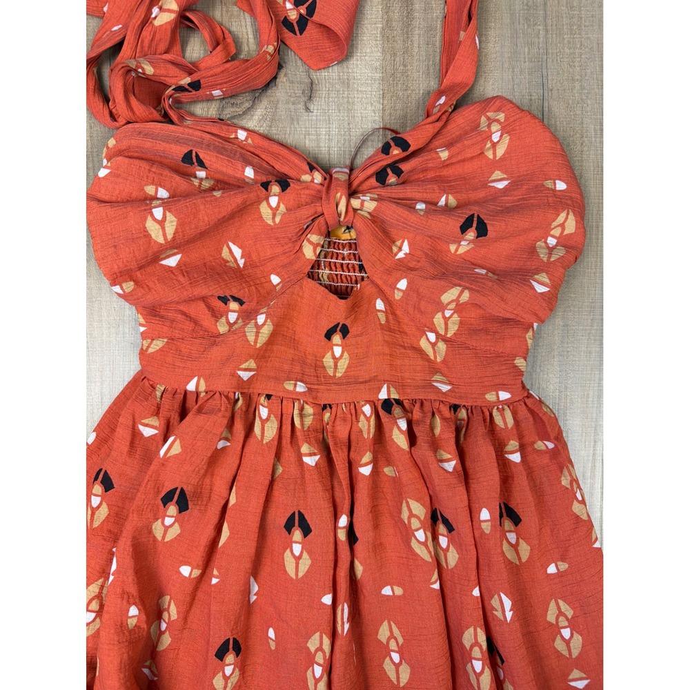 Anthro Flying Tomato Sidewalk Cafe Terracotta Woven Maxi Dress Halter Cutout S - Picture 6 of 9
